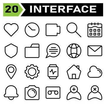 User interface icon set include love, heart, favorite, like, user interface,  Stock Illustration