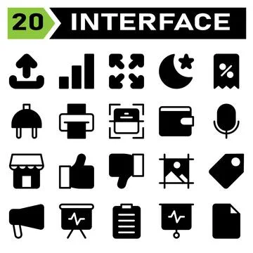 User interface icon set include upload, sign, element, user interface, applic Stock Illustration