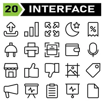 User interface icon set include upload, sign, element, user interface, applic Stock Illustration