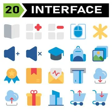 User interface icon set include book, guide, manual, read, instruction, menu, Stock Illustration