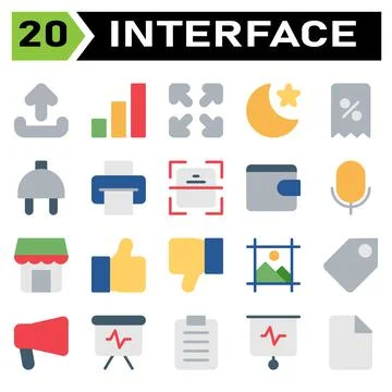 User interface icon set include upload, sign, element, user interface, applic Stock Illustration