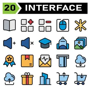 User interface icon set include book, guide, manual, read, instruction, menu, Stock Illustration