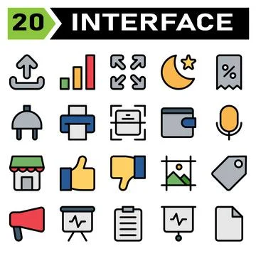User interface icon set include upload, sign, element, user interface, applic Stock Illustration