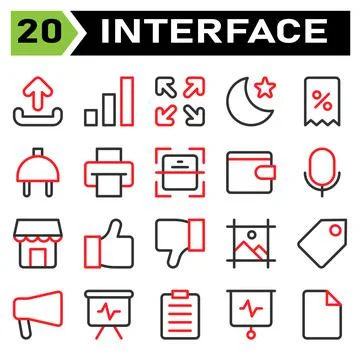 User interface icon set include upload, sign, element, user interface, applic Illustrazione stock