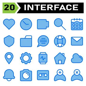 User interface icon set include love, heart, favorite, like, user interface,  Stock Illustration