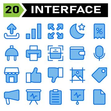 User interface icon set include upload, sign, element, user interface, applic Stock Illustration