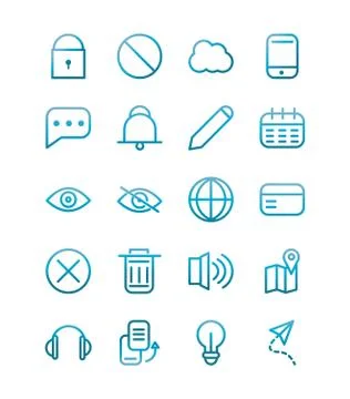 User interface icons set blue gradient Stock Illustration