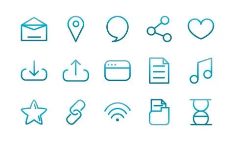 User interface icons set blue gradient Stock Illustration