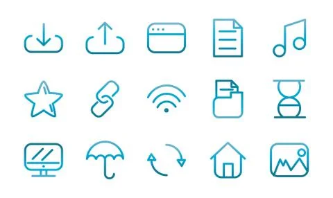 User interface icons set blue gradient Stock Illustration