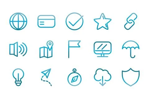 User interface icons set blue gradient 스톡 일러스트