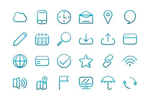 User interface icons set blue gradient Stock Illustration