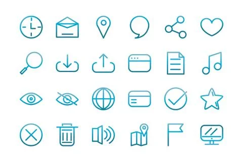 User interface icons set blue gradient 스톡 일러스트