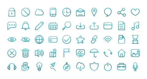 User interface icons set blue gradient Stock Illustration