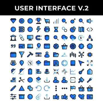 User interface icons set include diamond,pause,plus,achievement,shopping,cros Illustration