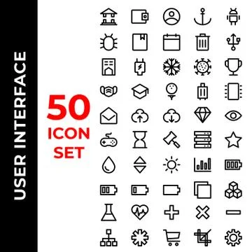 User interface icons set include bank, wallet, account, anchor, android, bug, Stock Illustration