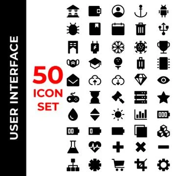 User interface icons set include bank, wallet, account, anchor, android, bug, Stock Illustration