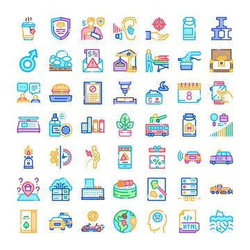 User interface icons set visualizing various web concepts Illustrazione stock