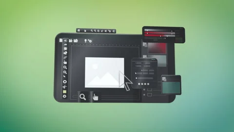 User interface of image editing program, retouching, color correction, 3d Stock Footage 261052946