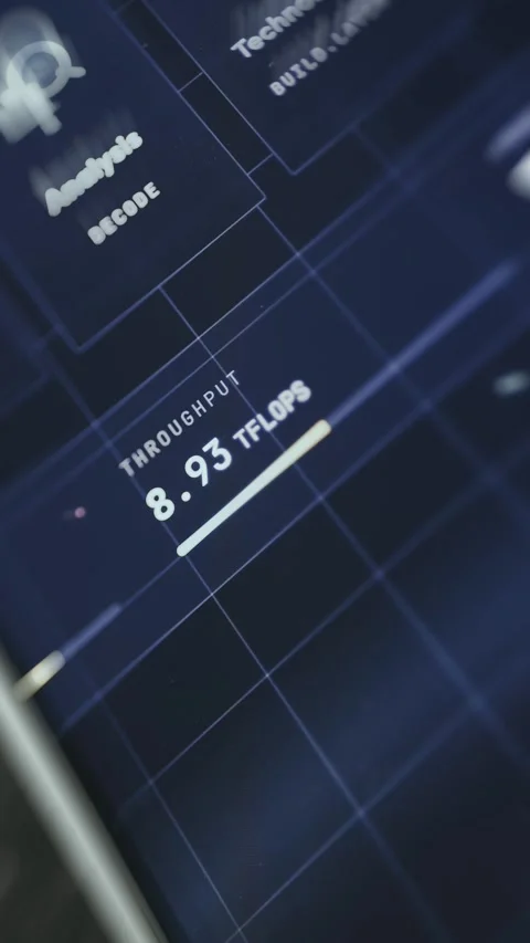 User interface indicating a Throughput of 8.85 teraflops Stock Footage 334949869