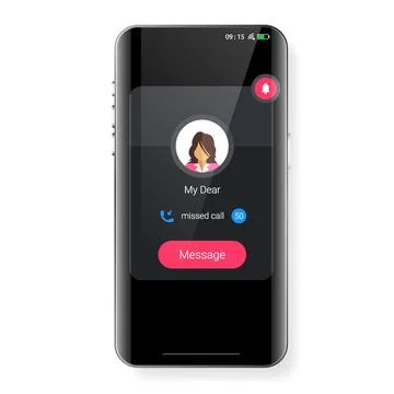 User interface information missed call floating message template Illustrazione stock