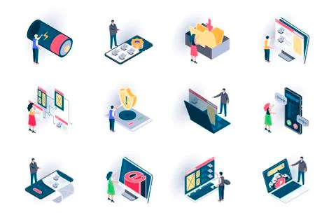 User interface isometric icons set. Stock Illustration