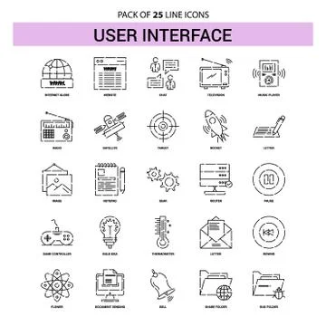 User Interface  Line Icon Set - 25 Dashed Outline Style Stock Illustration