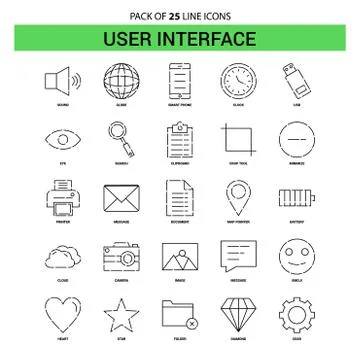 User Interface  Line Icon Set - 25 Dashed Outline Style Illustrazione stock