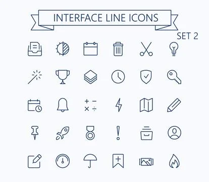 User interface line mini icons set 2. Editable stroke. 24 px. Stock-Illustration