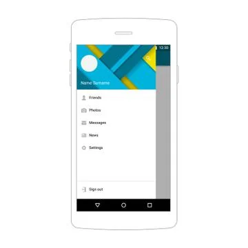 User interface material mobile design template app navigation drawer. Stock Illustration