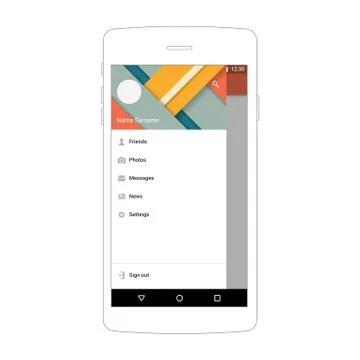 User interface material mobile design template app navigation drawer. Illustrazione stock