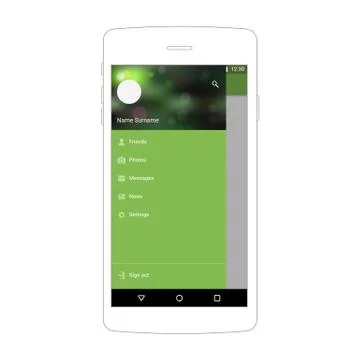 User interface material mobile design template app navigation drawer. Stock Illustration