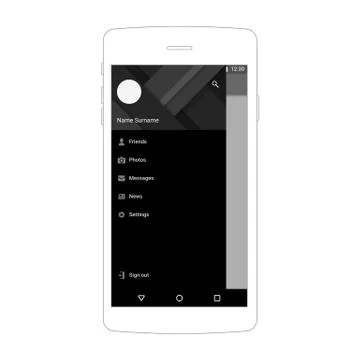 User interface material mobile design template app navigation drawer. 스톡 일러스트