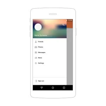 User interface material mobile design template app navigation drawer. Stock Illustration