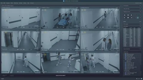 User interface of monitoring program and people AI recognition system Stock Photos