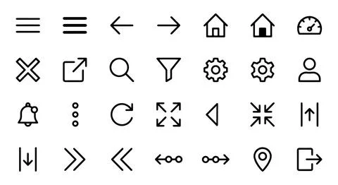 User Interface Navigation Arrows Controls and UI Elements Line Icon Set Col.. Stock Illustration