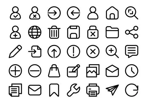 User interface outline color icons set.Vector illustration. Stock Illustration
