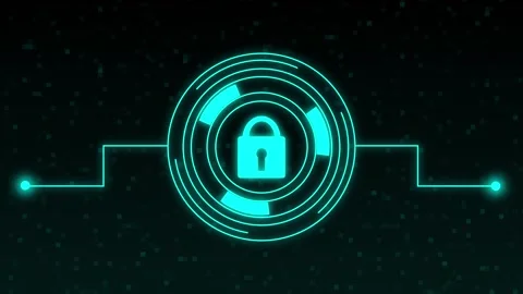 User interface padlocks lock secure corporate network servers. Interface pa.. Stock Footage 340997791