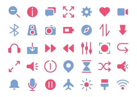 User interface pixel perfect flat two color icons collection Stock Illustration