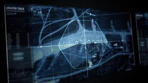 User interface. Satellite footage. Aerodrome with eight aircrafts was found. Video stock 320052689