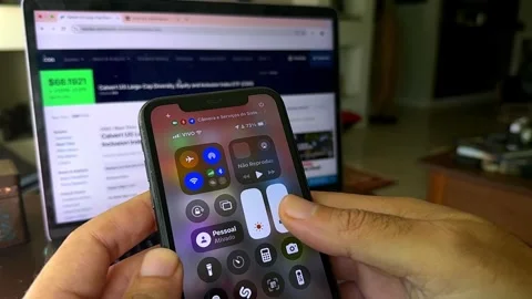 User interface, scrolling screen, iPhone control centre applications Stock Footage 304597585
