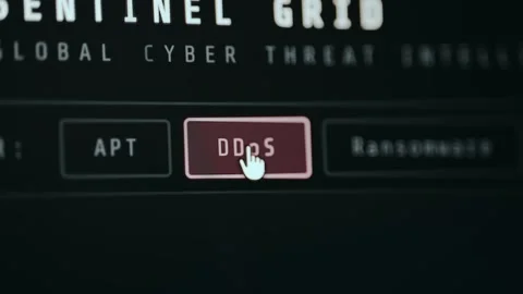 User interface for selecting types of cyber attacks, user selects DDoS Video stock 330663297