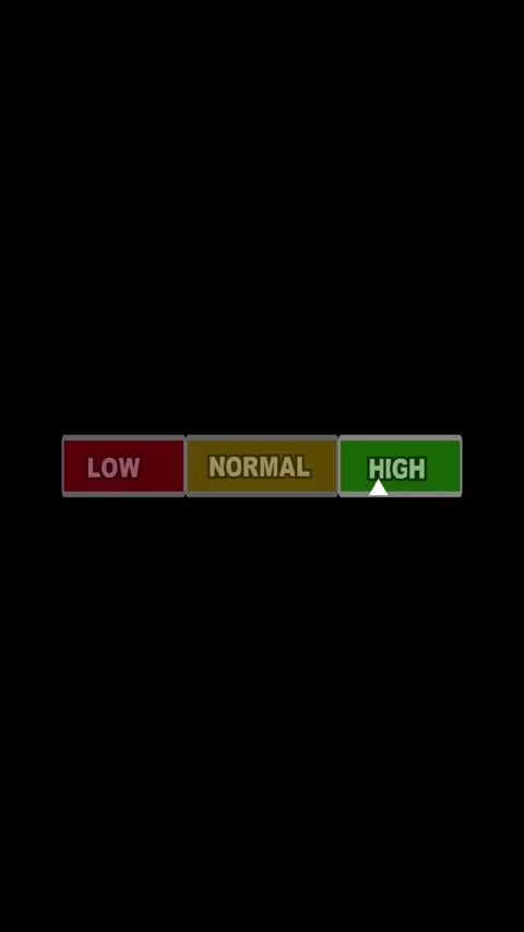 User interface selector with three buttons: low (red), normal (yellow highl.. Stock Footage 344733261