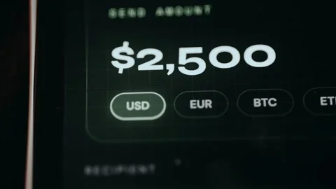 User interface for sending money, user selects between different currencies or Video stock 331580132