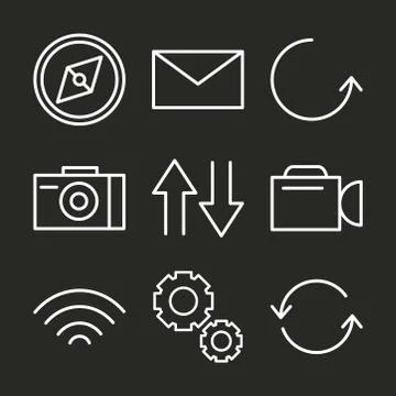 User interface set icons compass, email, update and more linear style Ilustración de archivo