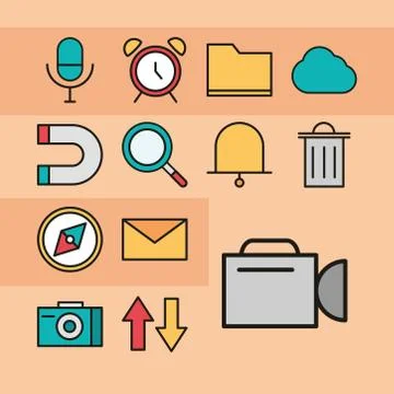 User interface set icons microphone clock email and more linear and fill style Ilustración de archivo