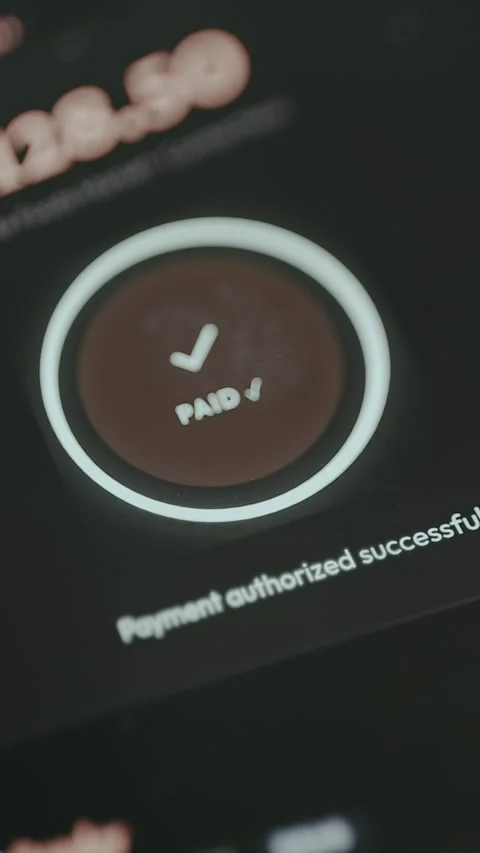 User interface showing Hold to Pay button and confirmed payment Stock Footage 332500789