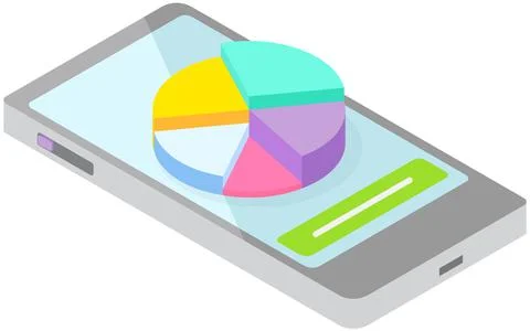 User interface with statistics on smartphone. Infographic elements in isometric Stock Illustration