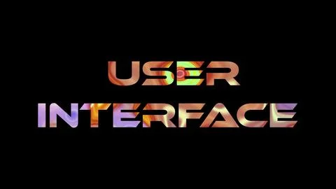 User Interface text on black background. Multicolored glossy technological .. Stock Illustration