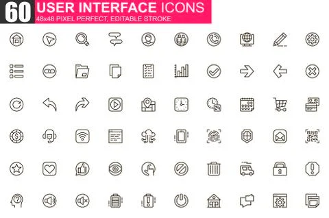 User interface thin line icon set. Stock Illustration