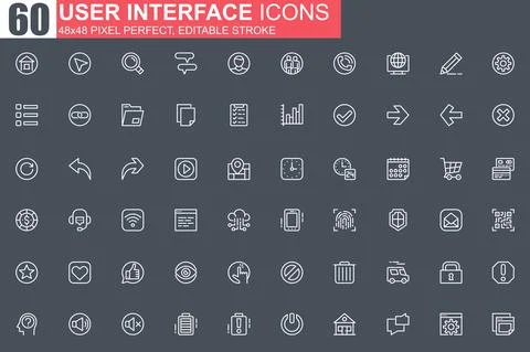 User interface thin line icon set. Ilustração Stock